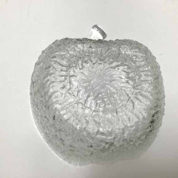 VTG Italian Glass Crystal Ice bowl, clear apple shape tree bark textured - Picture 6 of 9